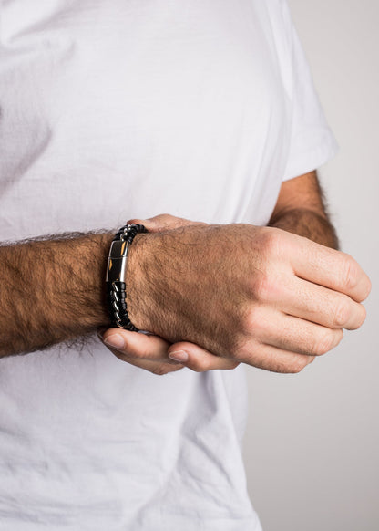 Adeptus Leather Bracelet - Silver Black