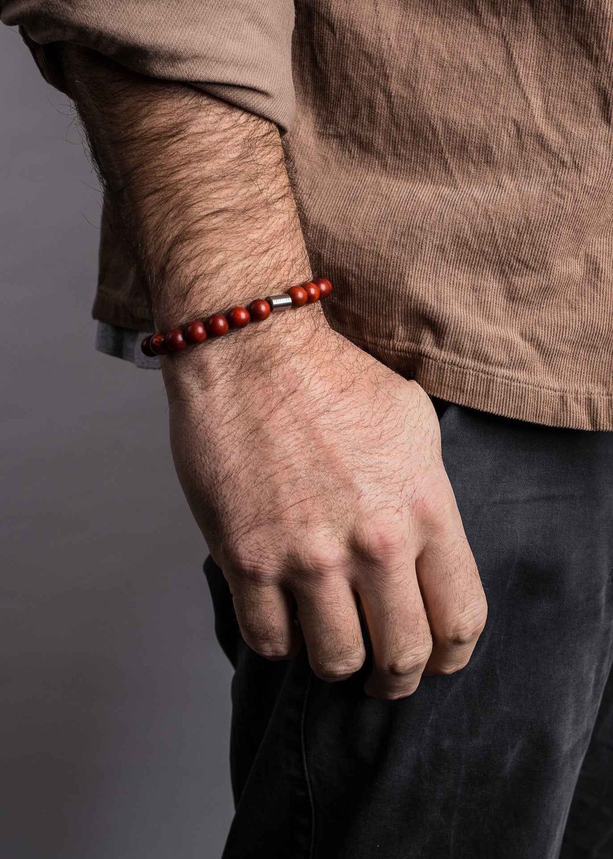 Artem Wood Bracelet - Sandalwood -Red-Brown - Silver