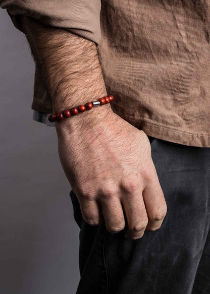 Artem Wood Bracelet - Sandalwood -Red-Brown - Silver