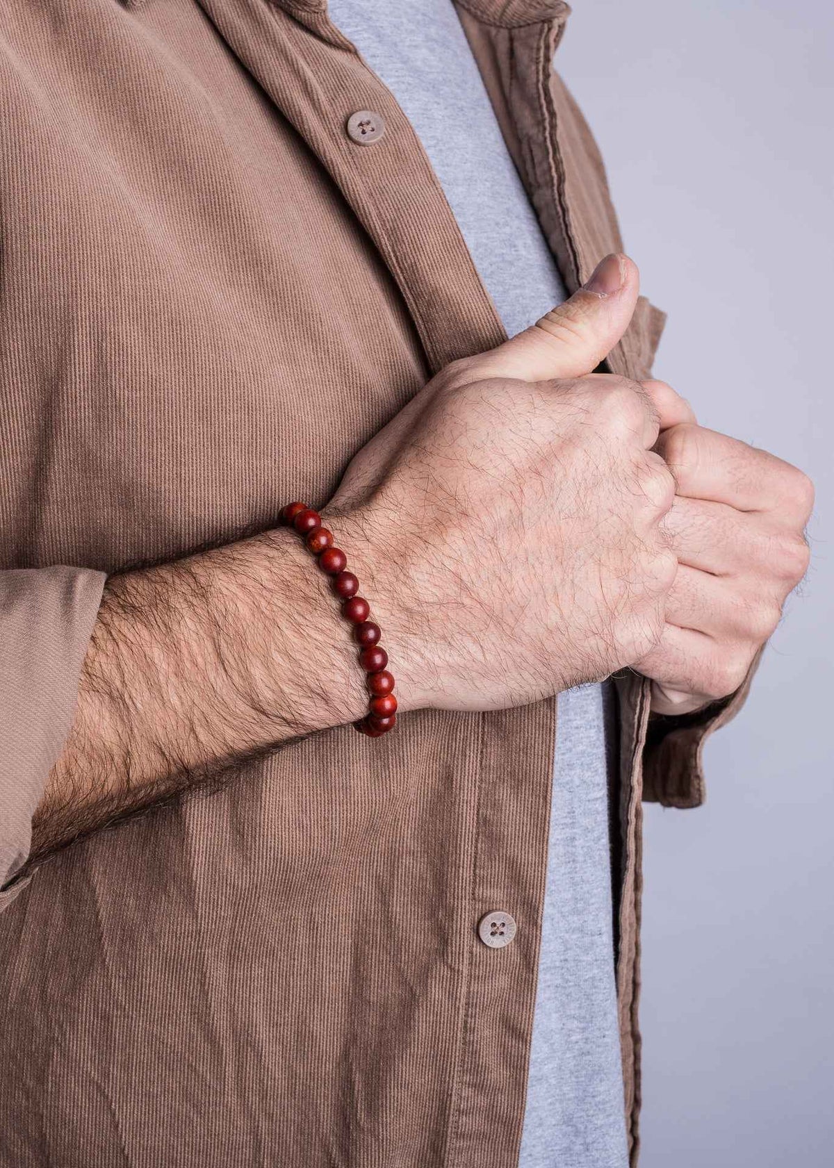 Artem Wood Bracelet - Sandalwood -Red-Brown - Silver