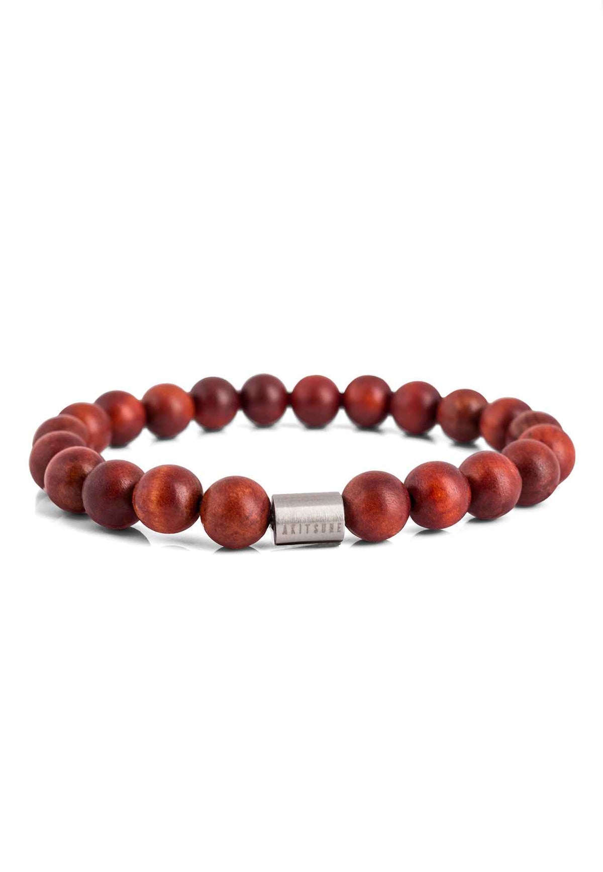 Artem Wood Bracelet - Sandalwood -Red-Brown - Silver