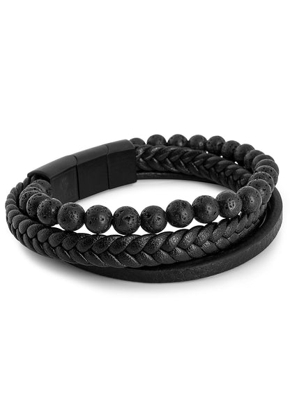 Bellum Beaded Leather Bracelet Matte Black - Black