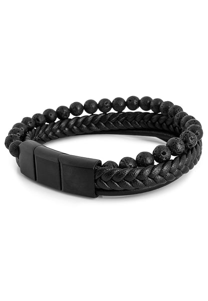 Bellum Beaded Leather Bracelet Matte Black - Black