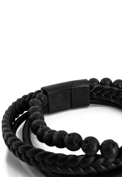 Bellum Beaded Leather Bracelet Matte Black - Black