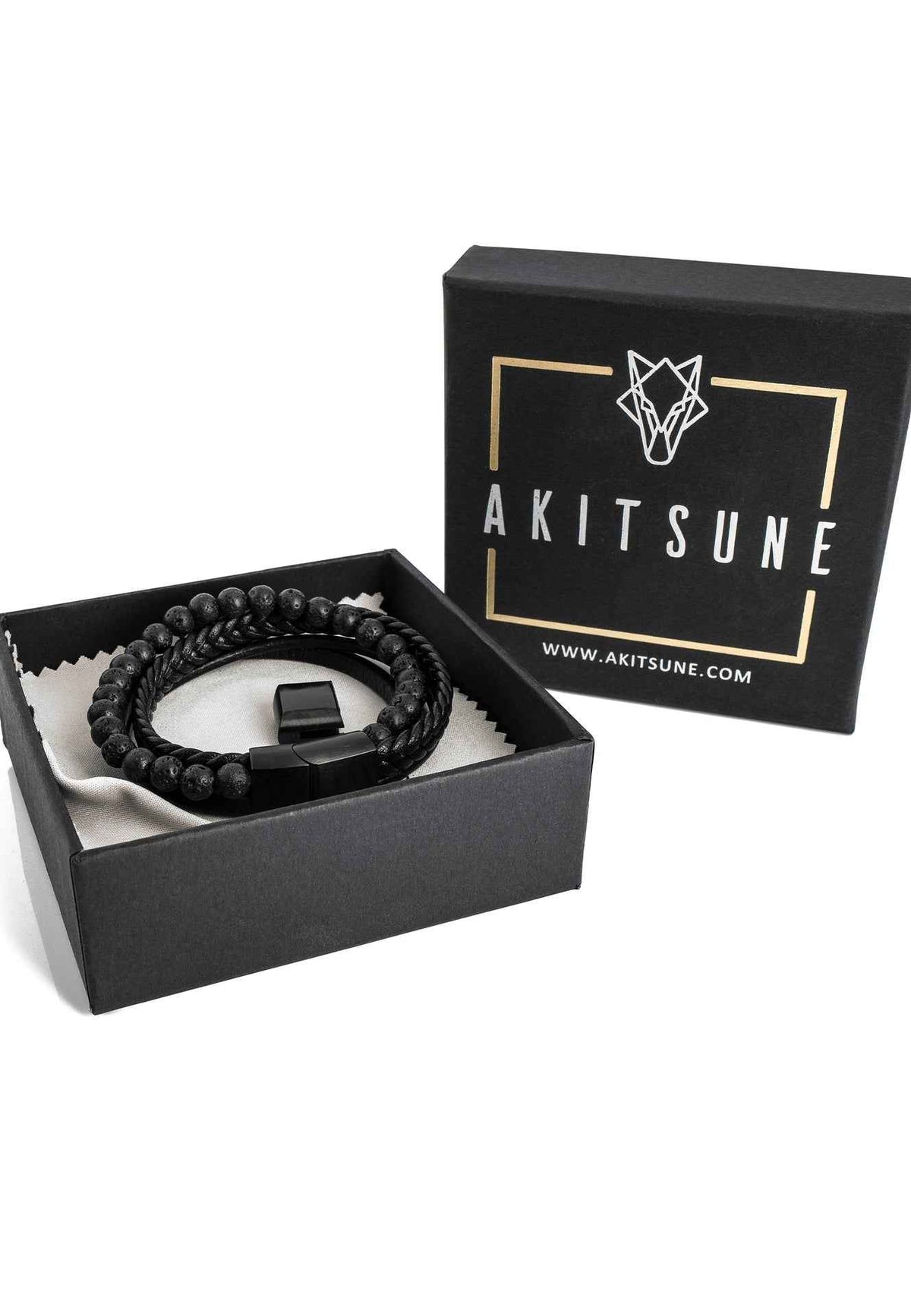 Bellum Beaded Leather Bracelet Matte Black - Black