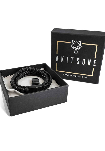 Bellum Beaded Leather Bracelet Matte Black - Black