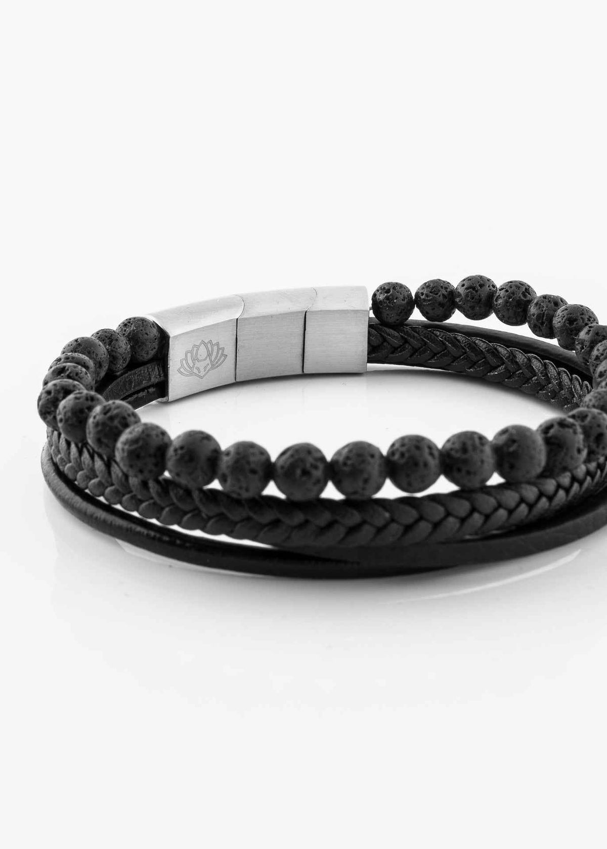 Bellum Beaded Leather Bracelet Silver - Black