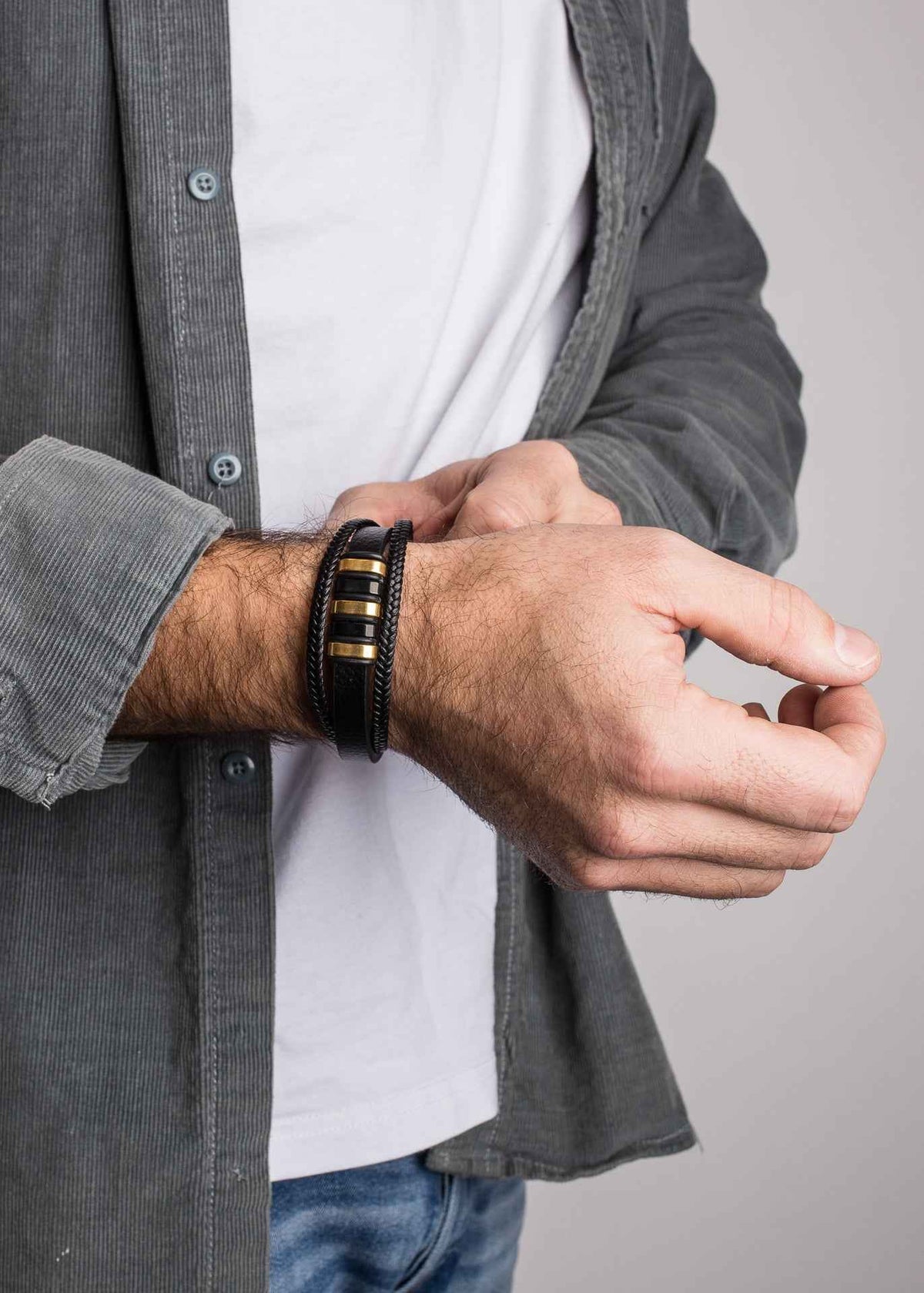 Fabula Leather Bracelet - Gold Black