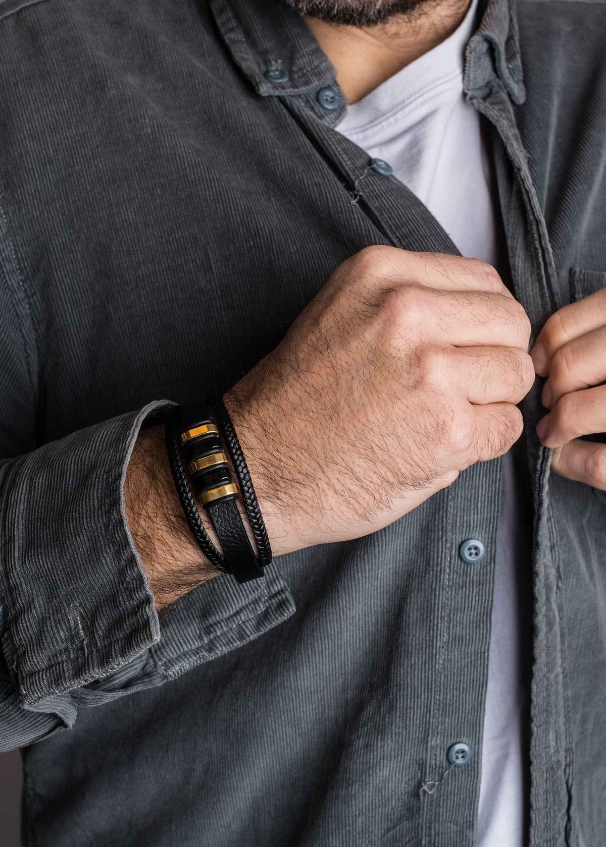 Fabula Leather Bracelet - Gold Black