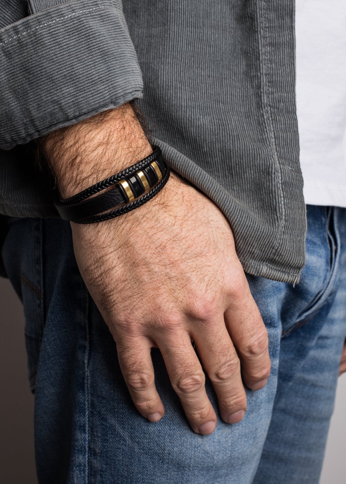 Fabula Leather Bracelet - Gold Black