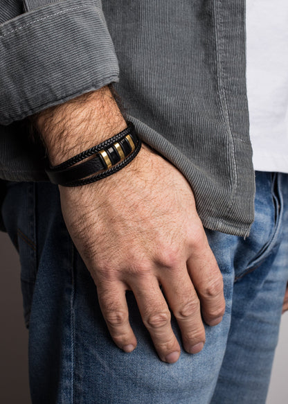 Fabula Leather Bracelet - Gold Black
