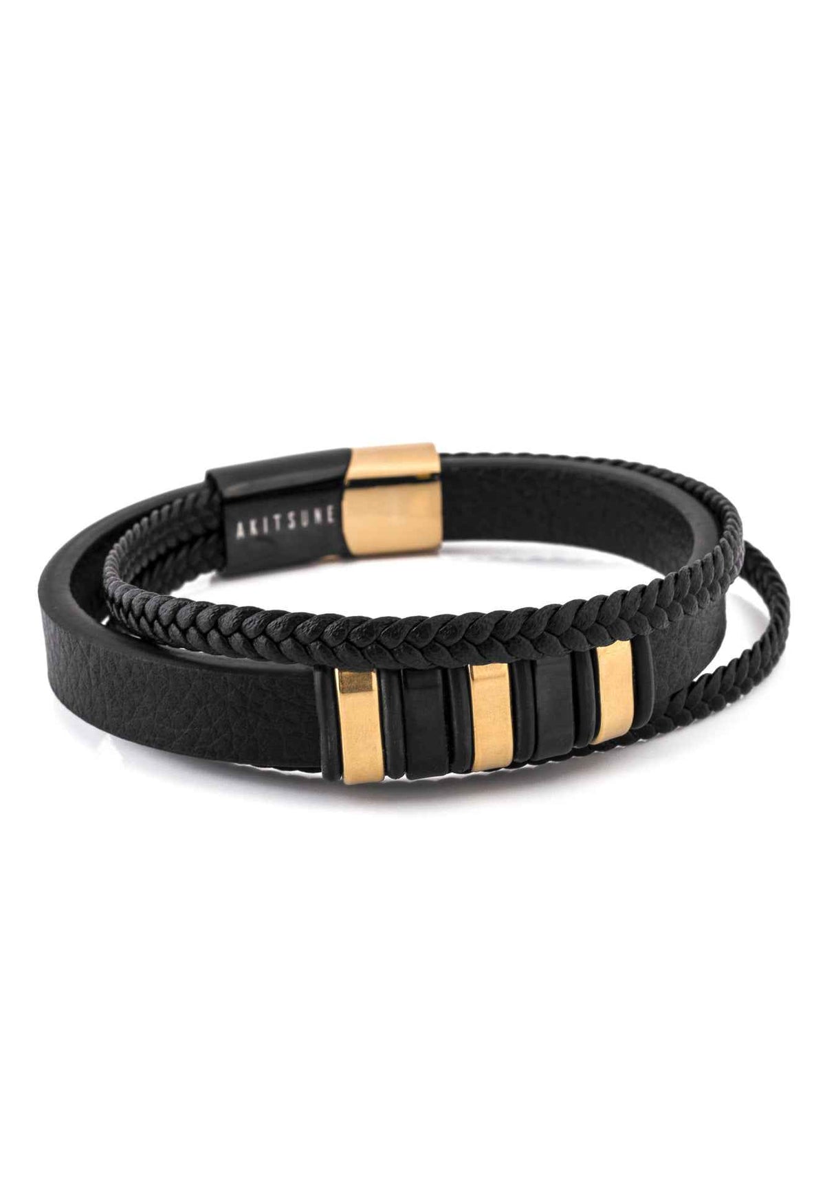 Fabula Leather Bracelet - Gold Black
