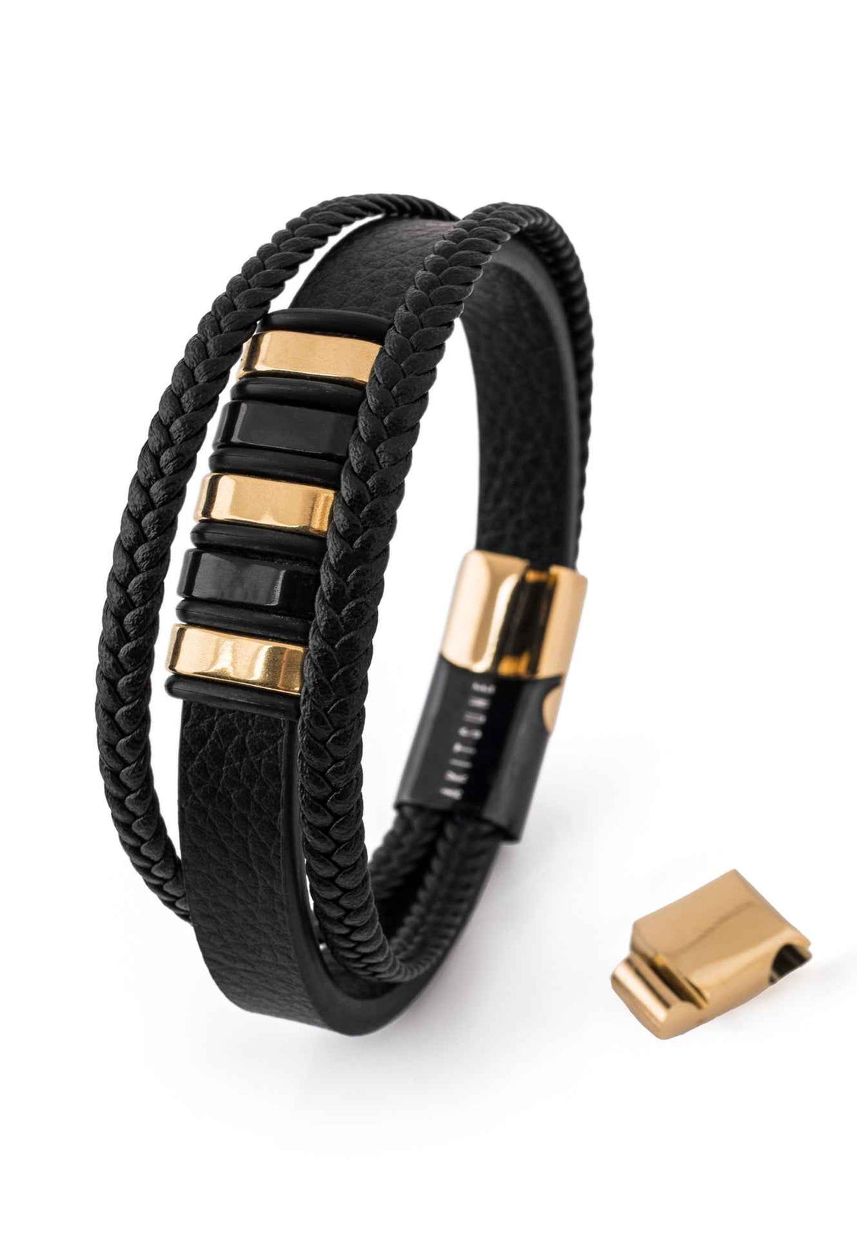 Fabula Leather Bracelet - Gold Black