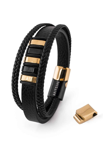 Fabula Leather Bracelet - Gold Black