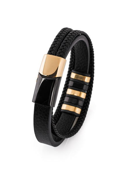 Fabula Leather Bracelet - Gold Black