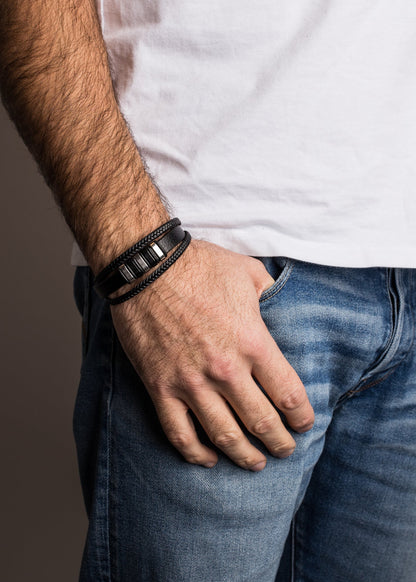 Fabula Leather Bracelet - Silver Black