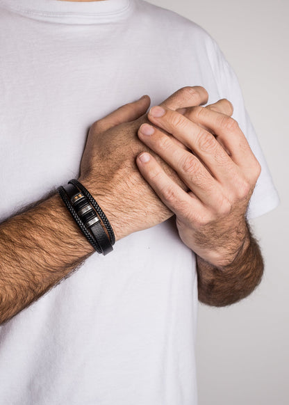 Fabula Leather Bracelet - Silver Black