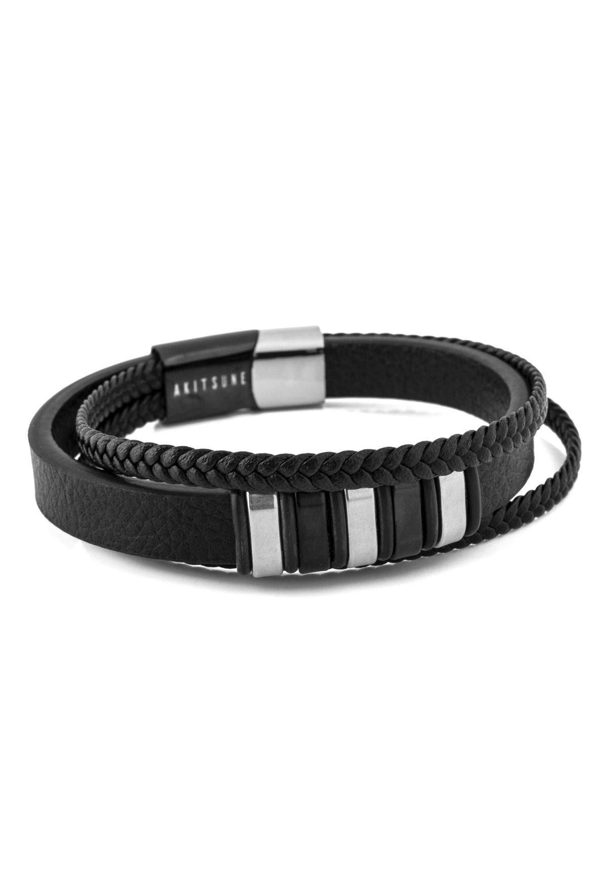 Fabula Leather Bracelet - Silver Black