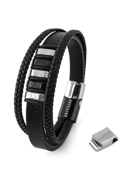 Fabula Leather Bracelet - Silver Black