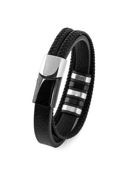 Fabula Leather Bracelet - Silver Black