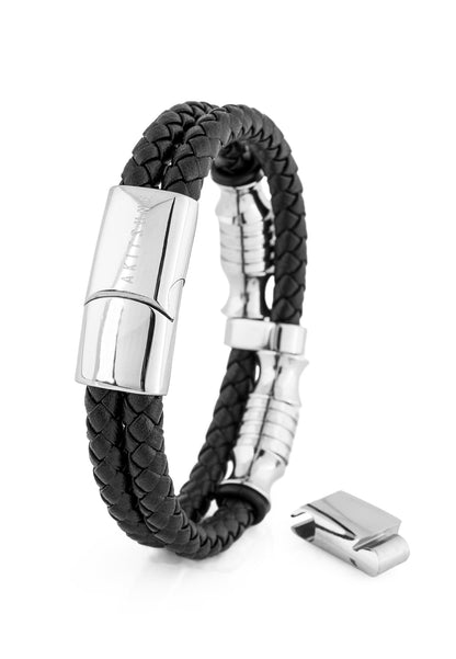 Gracilitas Leather Bracelet Silver - Black