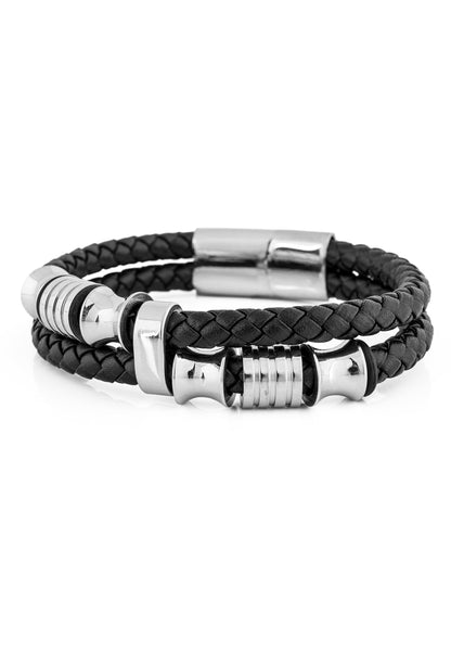Gracilitas Leather Bracelet Silver - Black