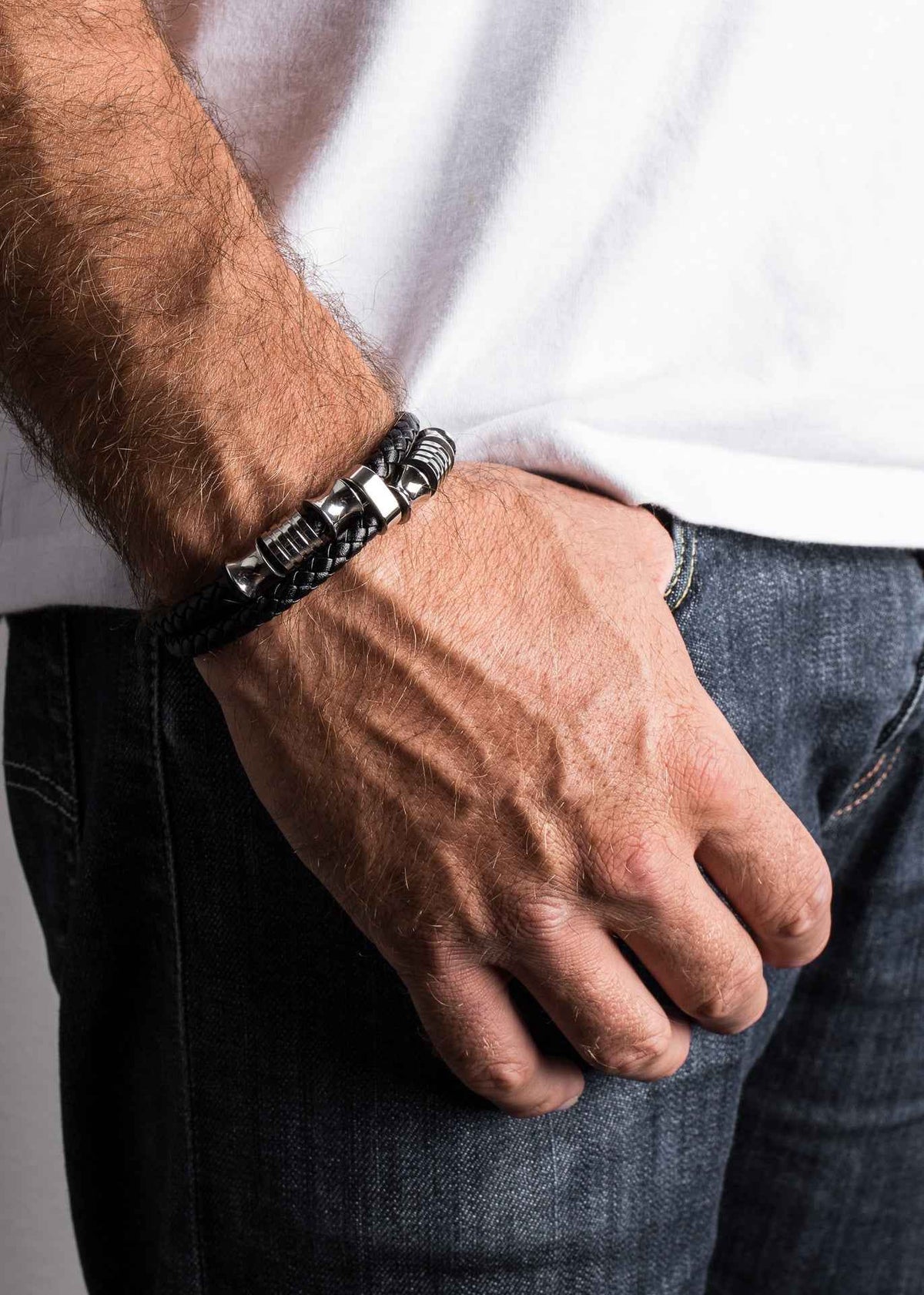 Gracilitas Leather Bracelet Silver - Black
