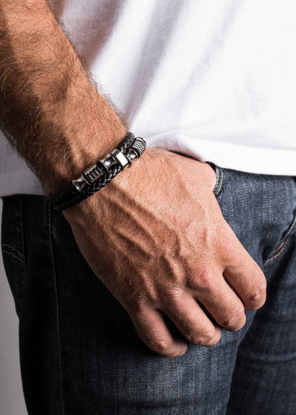 Gracilitas Leather Bracelet Silver - Black