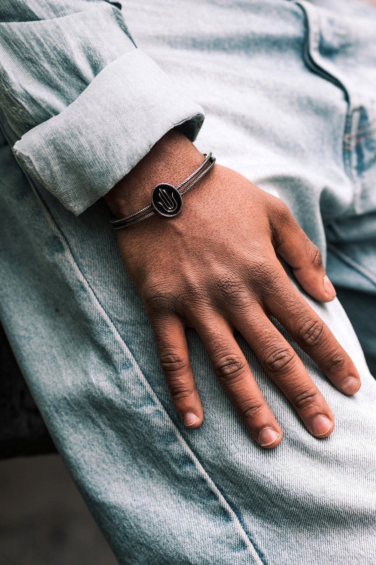 Hamsa Bangle Antique Silver