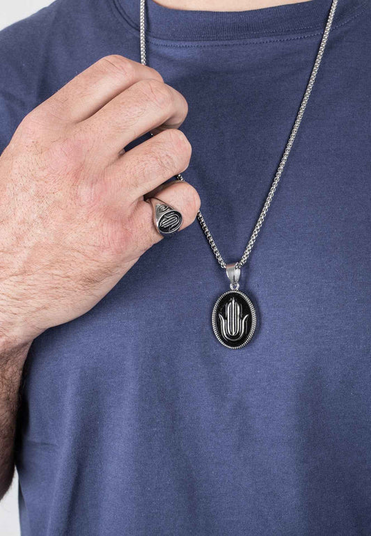 Hamsa Pendant / Necklace Silver 70 cm