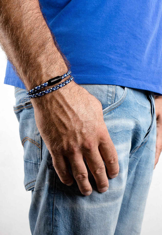 Mare Nylon Bracelet Matte Black - Blue-White