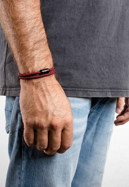 Mare Nylon Bracelet Matte Black - Maroon