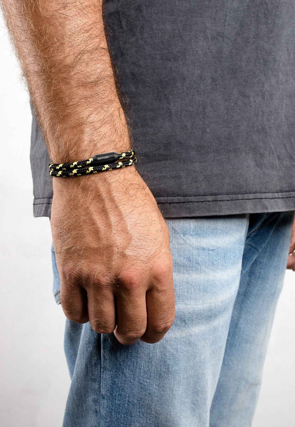 Mare Nylon Bracelet Matte Black - Black-Yellow