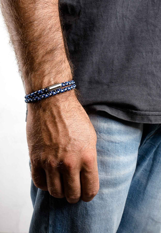 Mare Nylon Bracelet Matte Silver - Blue-White