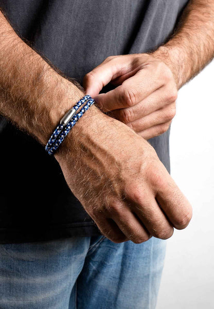 Mare Nylon Bracelet Matte Silver - Blue-White