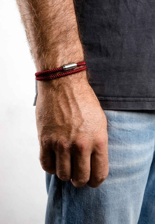 Mare Nylon Bracelet Matte Silver - Maroon