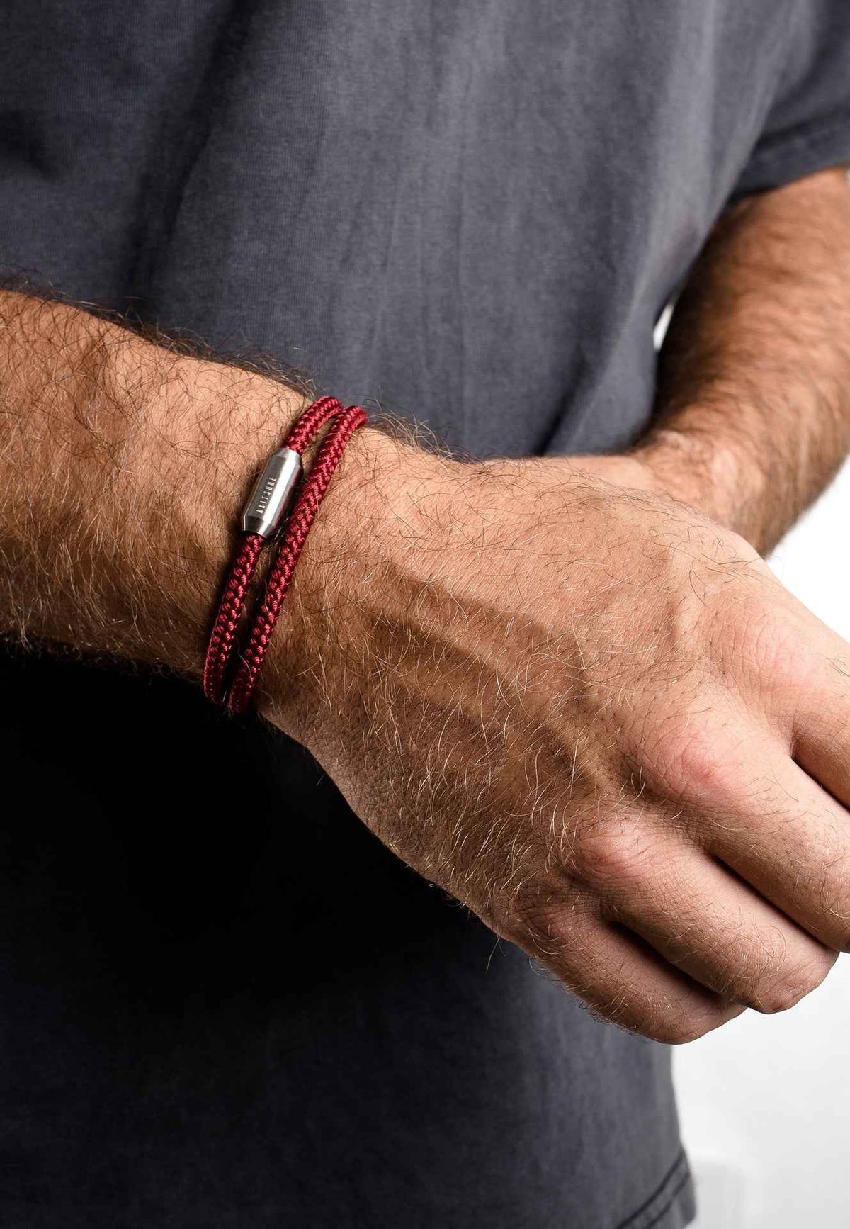 Mare Nylon Bracelet Matte Silver - Maroon