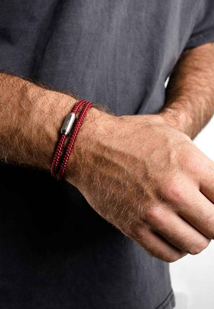 Mare Nylon Bracelet Matte Silver - Maroon