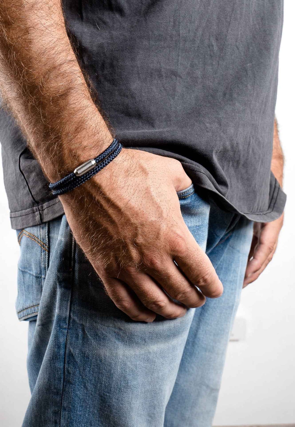 Mare Nylon Bracelet Matte Silver - Navyblue