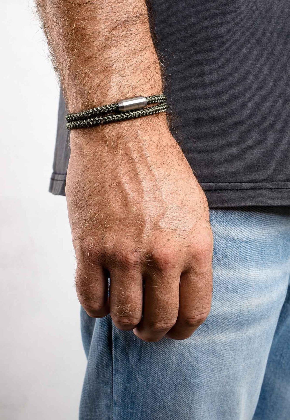 Mare Nylon Bracelet Matte Silver - Olive