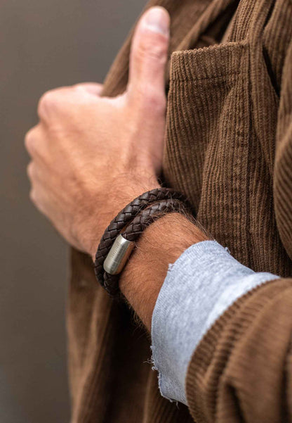 Navis Leather Bracelet Silver-Brown