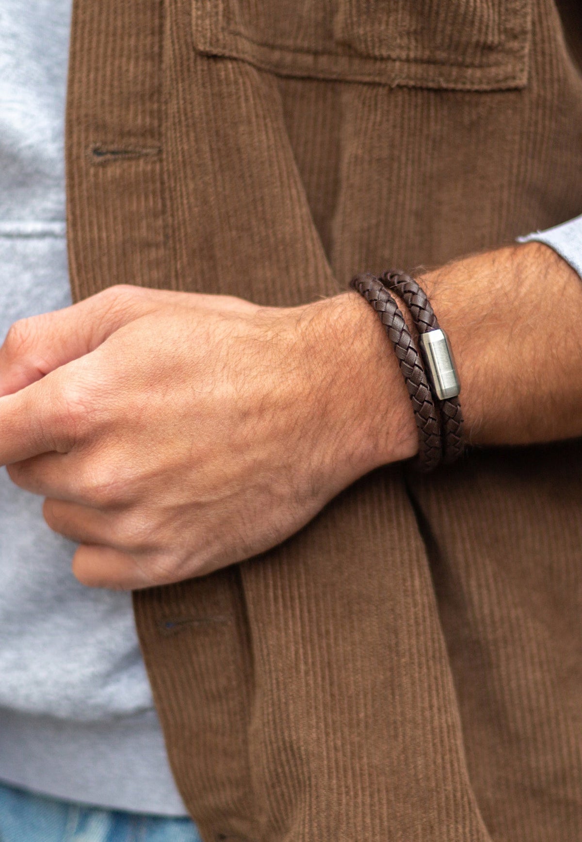 Navis Leather Bracelet Silver-Brown