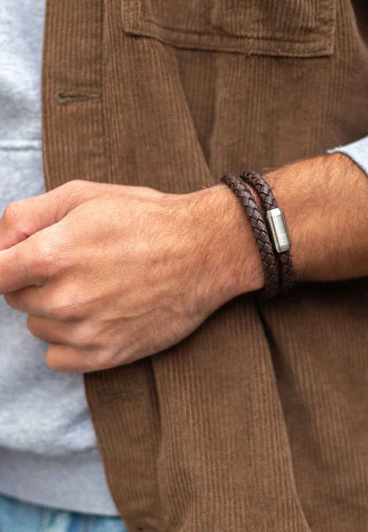 Navis Leather Bracelet Silver-Brown