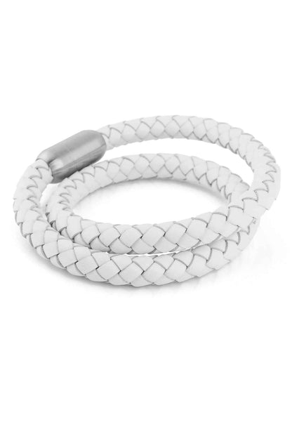 Navis Leather Bracelet Silver-White