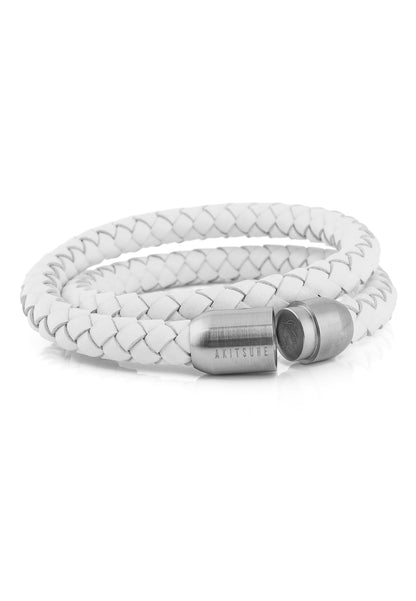 Navis Leather Bracelet Silver-White