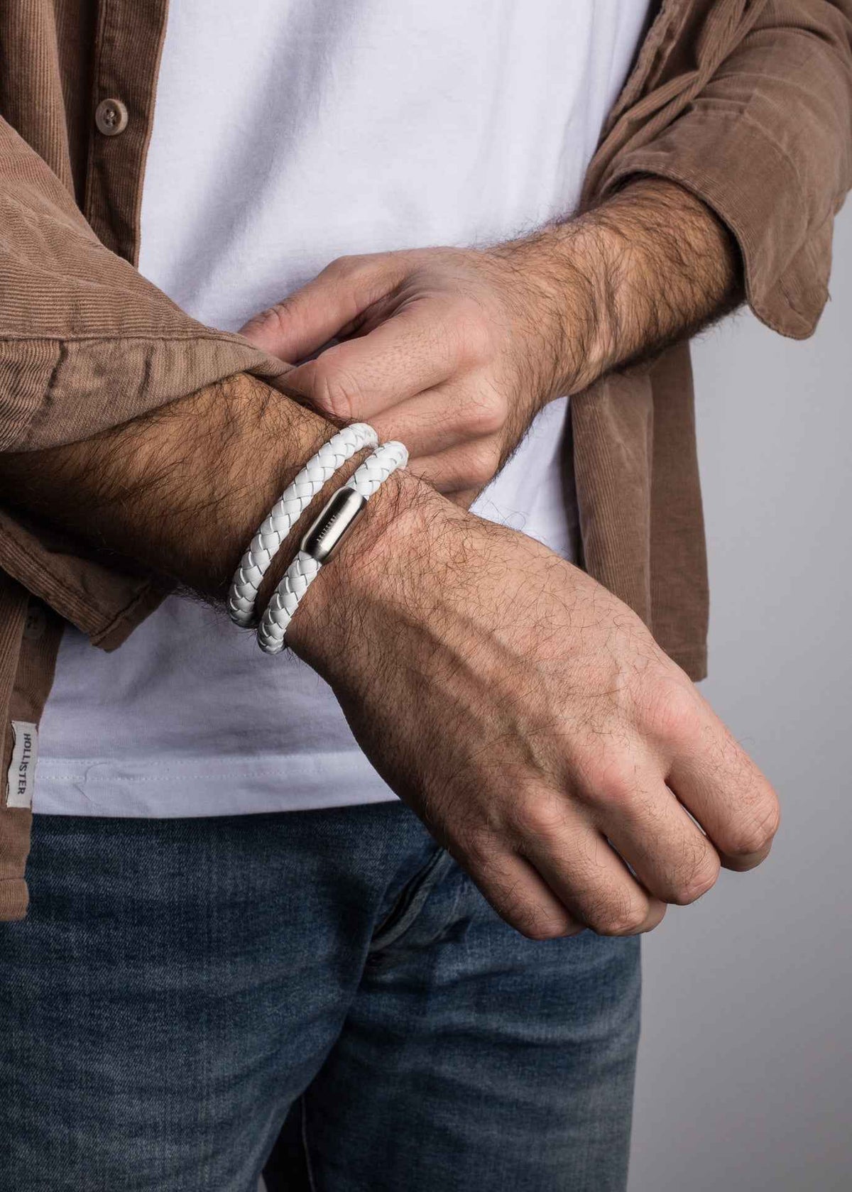 Navis Leather Bracelet Silver-White