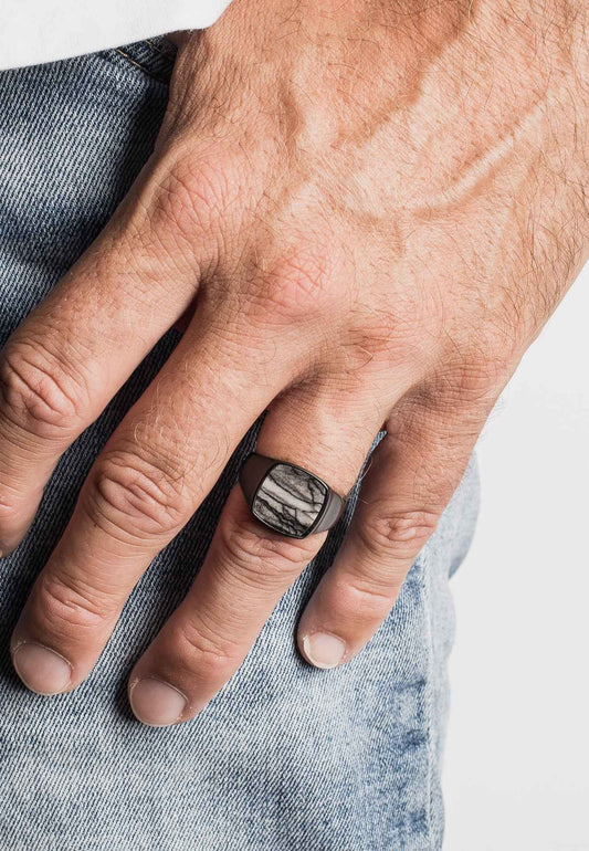 Opul Ring Matte Black-Labradorite