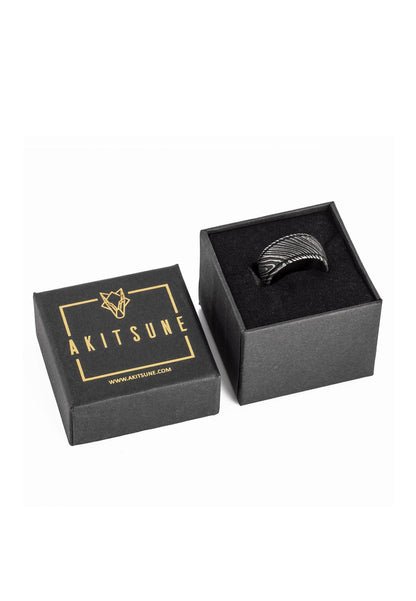 Orbis Damascus Steel Ring Antique Silver