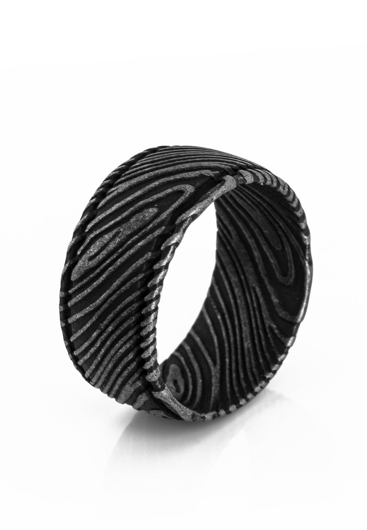 Orbis Damascus Steel Ring Antique Silver