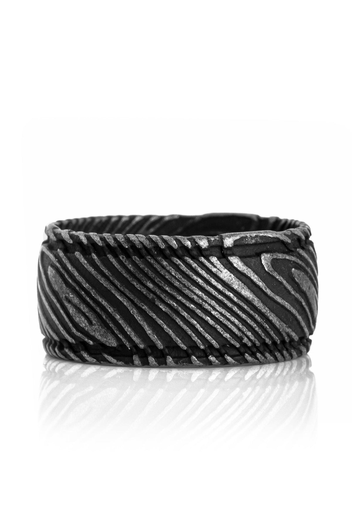 Orbis Damascus Steel Ring Antique Silver